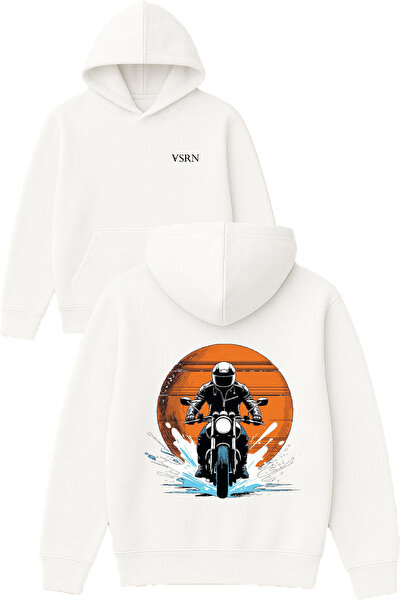 VSRN Hanorac alb supradimensionat cu glugă, cu imprimeu design  "motor prin a...