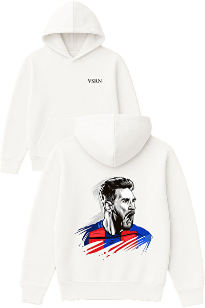 VSRN Μπλούζα με κουκούλα Messi Old Design με στάμπα, υπερμεγέθης, λευκή