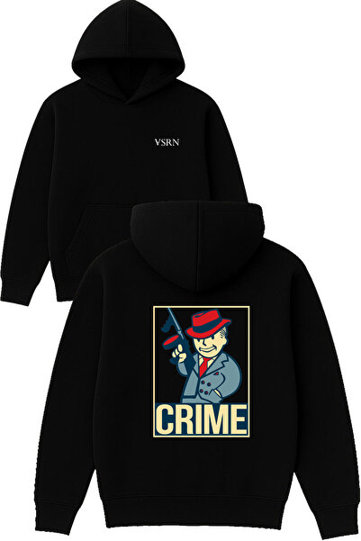 VSRN Hanorac negru supradimensionat cu glugă și imprimeu Crime Design
