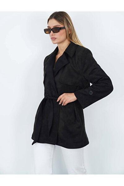 pera stil Süet trençkot ceket