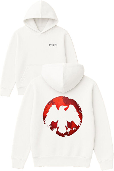 VSRN تصميم أحمر كوس مطبوع قصة فضفاضة سويت شيرت أبيض بغطاء رأس