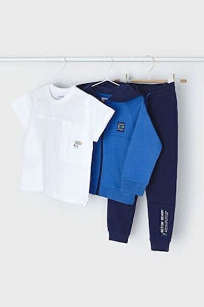 MAYORAL - Set trening din 3 piese cu glugă și tricou, Alb / Albastru regal / ...