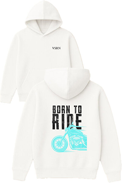 VSRN Born to ride 1 Hanorac alb supradimensionat cu glugă și imprimeu design