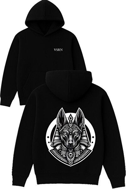 VSRN تصميم إله مصر مطبوع قصة فضفاضة سويت شيرت أسود بغطاء رأس