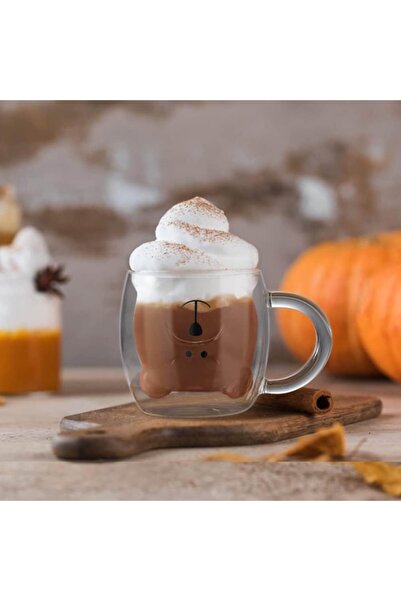 Aurov Set 2 Cani Ursulet pentru Ceai si Cafea din Sticla Termorezistenta, Pereti Dubli, 260 ml,