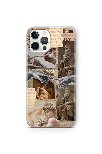 FLAMENKO iPhone 12 Pro Max Uyumlu Rönesans Heykel Kolajlı Desenli Şeffaf Tele...