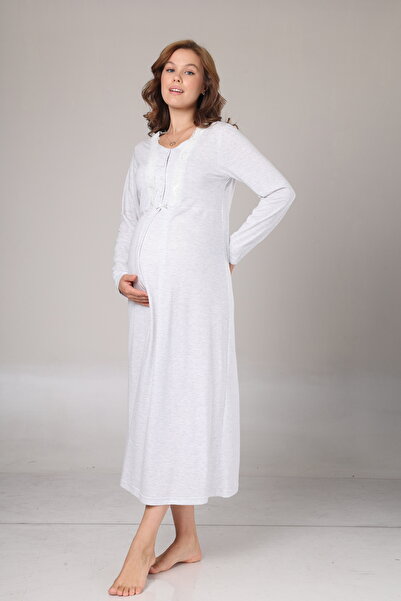Rimel Homewear Winter Gray Melange Maternity Nightgown Set