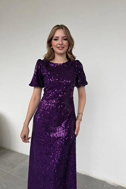 HELİS BUTİK Rochie mov cu paiete strălucitoare