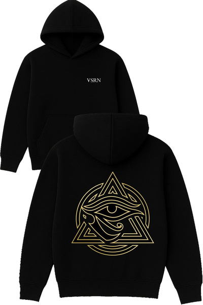VSRN Round Triangle Eye Design Printed Oversized Black Hooded Sweatshirt