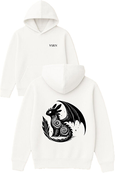 VSRN Dragon 1 Design Φούτερ με στάμπα, υπερμεγέθη, λευκό, με κουκούλα