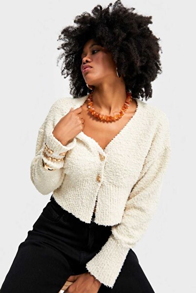 it's basic Kadın Aksesuar Detaylı Püsküllü Kumaş Kazak Hırka