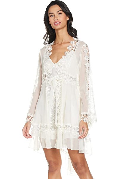 Hidden Beauty Lingerie Modern Luxe Knee-Length Cami and Robe Duo - White - Free Size