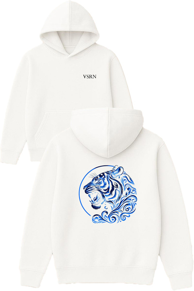 VSRN Hanorac alb supradimensionat cu glugă, cu imprimeu Ice Tiger Design