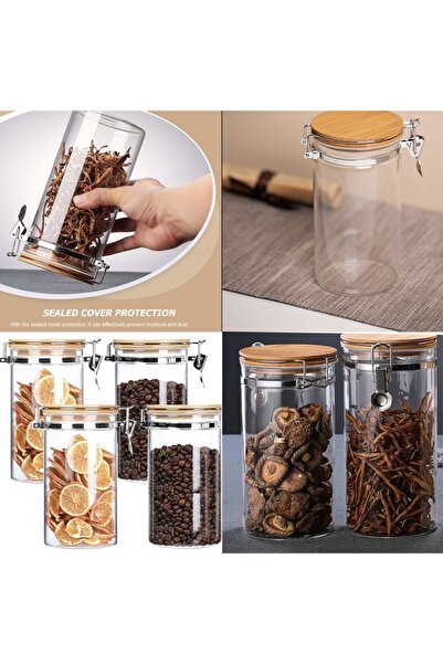 PUFO Borosilicate glass container for sugar, coffee, tea or spices, with hermetic bamboo clamp lid, 1 L