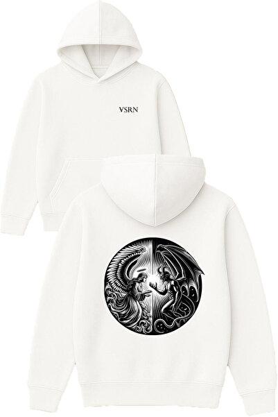 VSRN Hanorac alb supradimensionat cu glugă, cu imprimeu design Demon Angel
