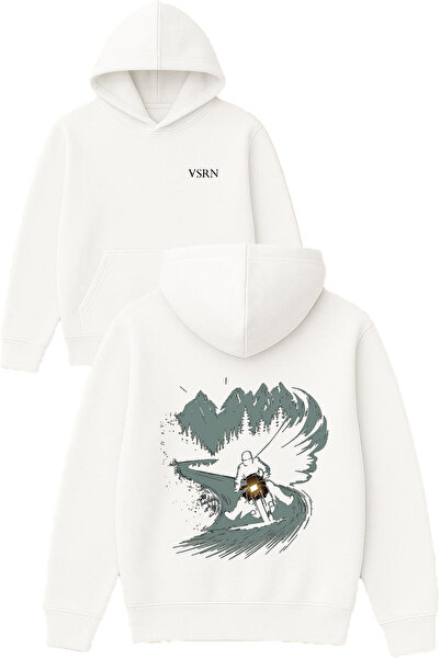 VSRN سترة داجدا موتور سورين آدم ديزاين مطبوع قصة فضفاضة بيضاء بغطاء رأس