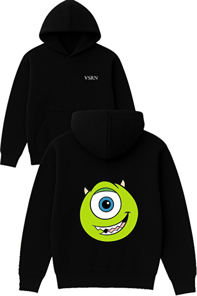 VSRN تصميم الوحش الأخضر مطبوع قصة فضفاضة سويت شيرت أسود بغطاء رأس