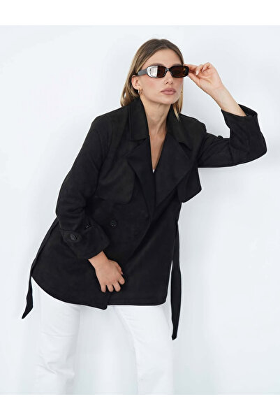 pera stil Süet trençkot ceket