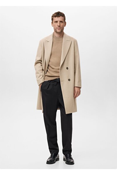 MANGO Man Yün uzun kruvaze palto