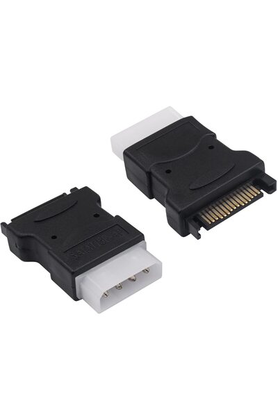 Duttek محول طاقة SATA 15 سنًا ذكرًا إلى Molex LP4 4 سنون (عبوة من قطعتين)