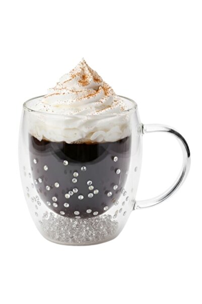 Aurov Heat-Resistant Glass Tea and Coffee Mug, with Silver Crystals, Double Walls, 350ml