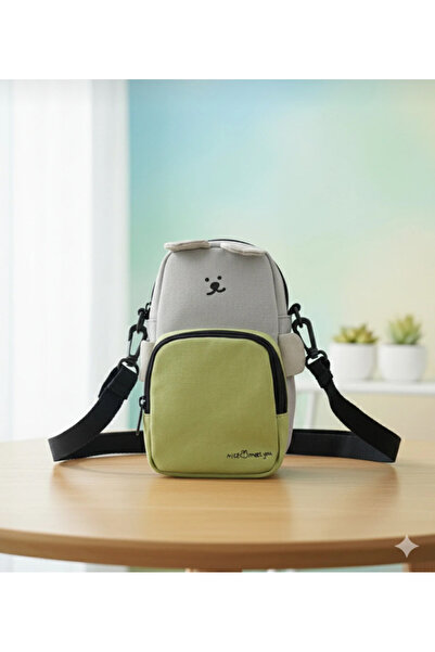 synshop Kawaii Crossbody Korean Canvas Teddy Cat Pen Holder 2-in-1 Use Mobile Phone Bag Pencil Case 20X15