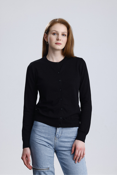 NEER Bisiklet Yaka Düz Uzun Kollu Kadın Triko Hırka