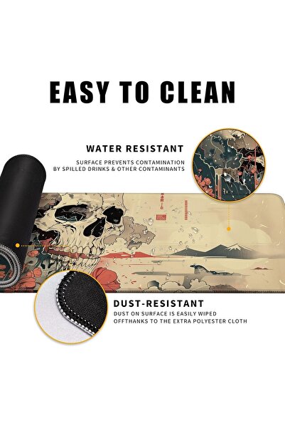 Generic Ukiyo-e Japanese Skull XL Mouse Pad - 31.5×11.8 in, Stitched Non-Slip Cloth Surface