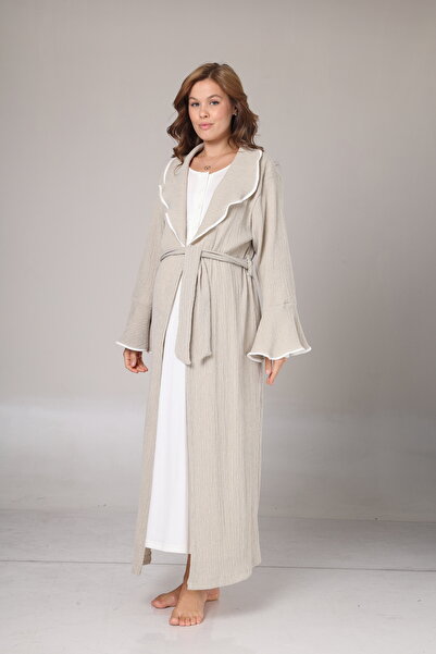 Rimel Homewear Kışlık Krepon Dokulu Sabahlıklı Lohusa Gecelik Takımı