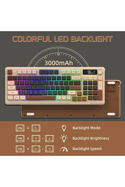 Genel Markalar Freewolf M96 2.4g Bt5.0 Çift Bağlantılı Tft Led Ekranlı Reinbow Gaming Oyuncu Klavye