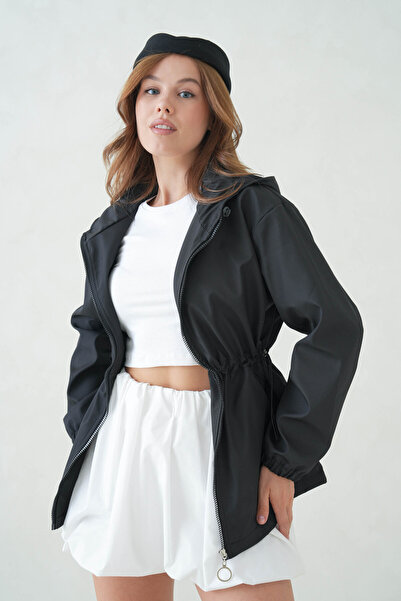 D1fference Mira Büzgülü Kapüşonlu Trençkot – Suya Dayanıklı Sık Dokuma ve Rah...