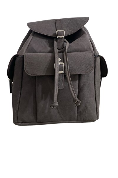 ykrhn Genuine Calf Leather Anthracite Gray Unisex Backpack (Large Size)