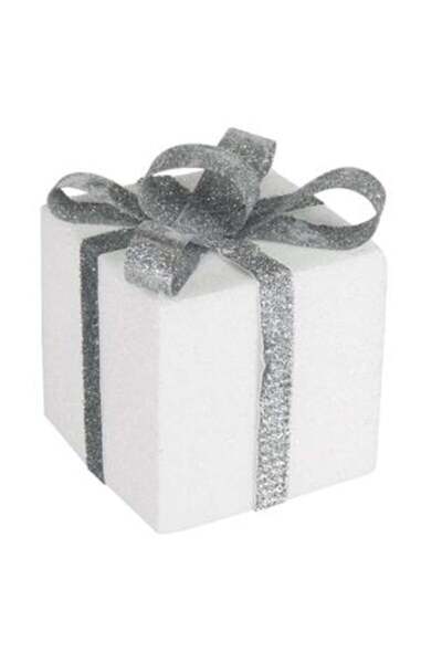 OEMN Cadou decorativ de Crăciun - Spumă albă iridescentă cu panglică argintie...