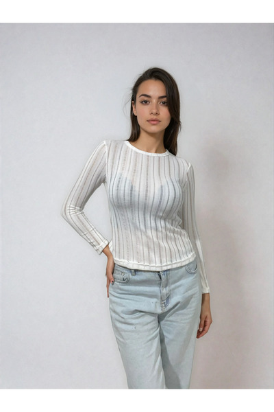 Cherry Lane Bluză cu decolteu cu gâtul rotund, transparentă