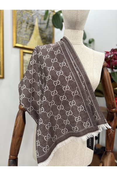 GÜMRÜKÇÜ GG Desen Soğuk Acı Kahve Pamuklu İthal Kaşmir İpek Şal Premium Kalite