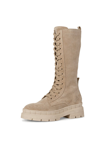 Tamaris Long beige lace-up boots