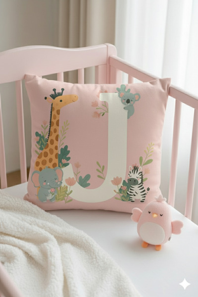 ALAMODECOR Husă pentru pernă pentru cameră pentru fete, cu două fețe, digitală, cu imprimeu de culori roz, litera J