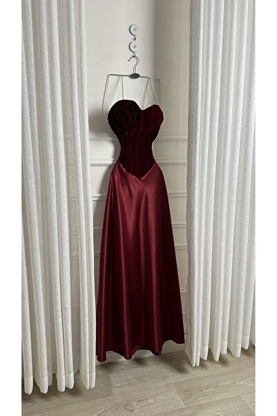 EVENTTANA فستان برغندي ايفنتانا صدر بفيونكه جوخ وكلوش تفته