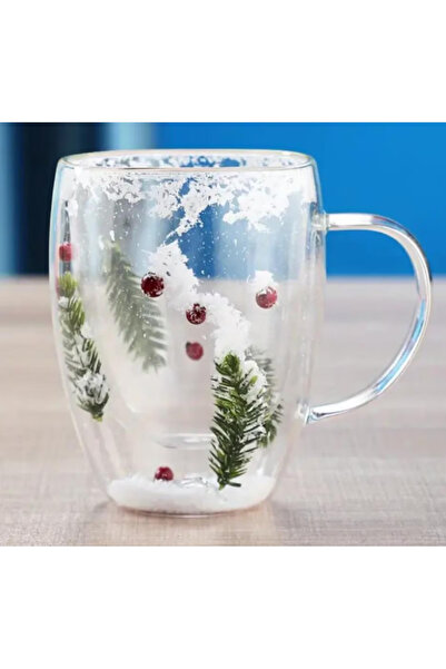 OEM Glass thermos mug, Christmas design, double wall, snowflakes, decorative fir trees, ideal gift