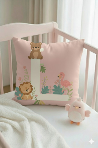 ALAMODECOR Husă pentru pernă pentru cameră pentru fete, cu două fețe, digitală, cu imprimeu de culori roz, litera L