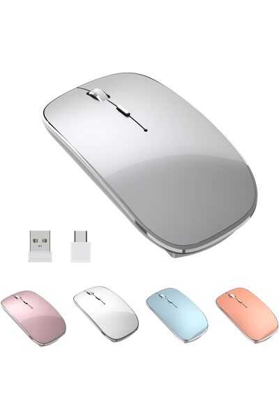 Other Halpilt Silent Rechargeable Portable Wireless Mouse USB/USB-C Dual Mode Q23S - Gray