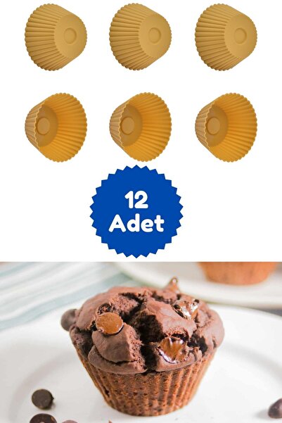 Atlas Mutfak Yellow 12-Piece Silicone Mini Brownie Mold - Muffin Mold 12 Piec...