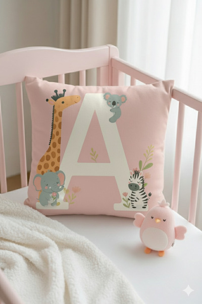 ALAMODECOR Husă pentru pernă pentru cameră pentru fete, cu două fețe, digitală, cu imprimeu de culori roz, litera A