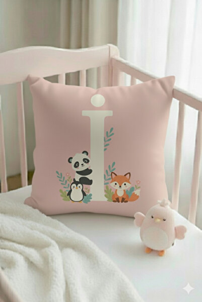 ALAMODECOR Husă pentru pernă pentru cameră pentru fete, cu două fețe, digitală, cu imprimeu de culori roz, cu litera I