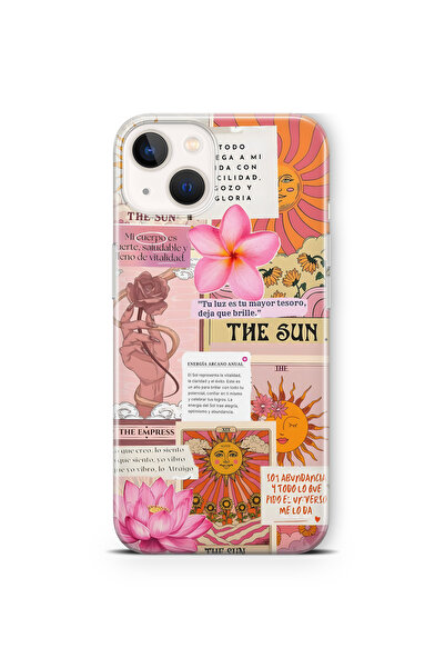 FLAMENKO iPhone 15 Plus Uyumlu Güneş Tarot Desenli Şeffaf Telefon Kılıfı