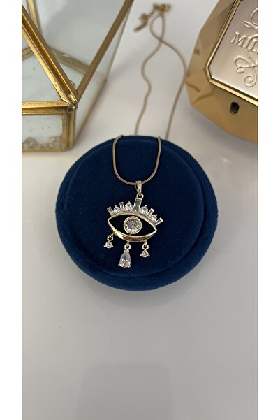 SU PERİSİ TAKI BİJUTERİ قلادة ذهبية فولاذية مزينة بحجر قطرة وتفاصيل للعين