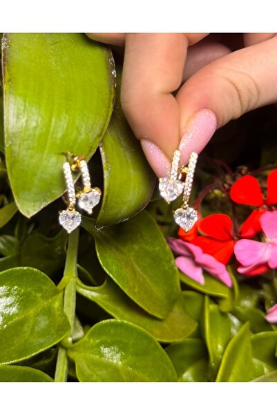 kınalı Kalp Detay Sallantılı Küpe