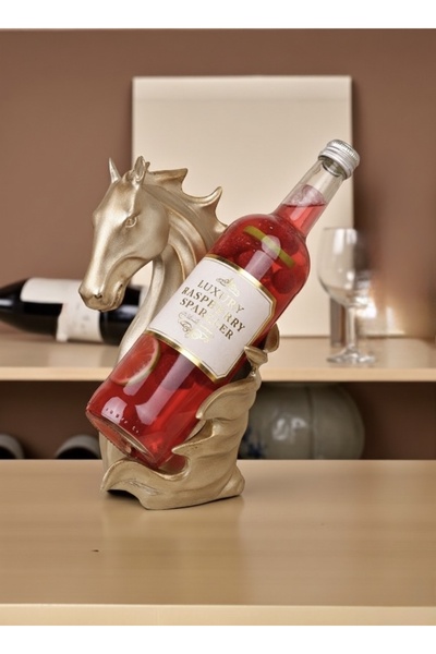 Baefiga Altın Renk At Figürlü Şişelik / Dekoratif Şarap Şişesi Tutucu