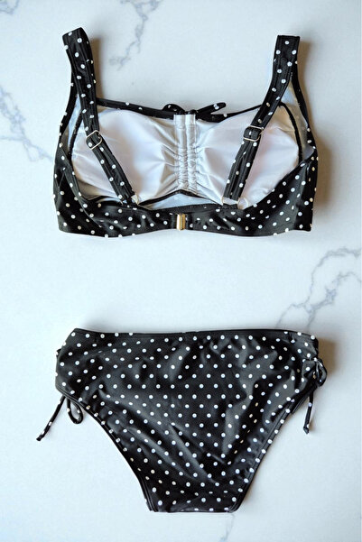 embody Women's swimsuit, 2 pieces, bustier bra and classic bottom, black dots, 5002