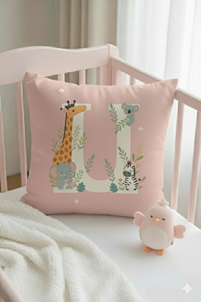 ALAMODECOR Husă pentru pernă pentru cameră pentru fete, cu două fețe, digitală, cu imprimeu de culori roz, litera U